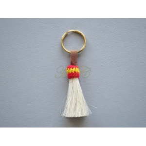 Llavero cerda natural 1borla blanco con bandera 